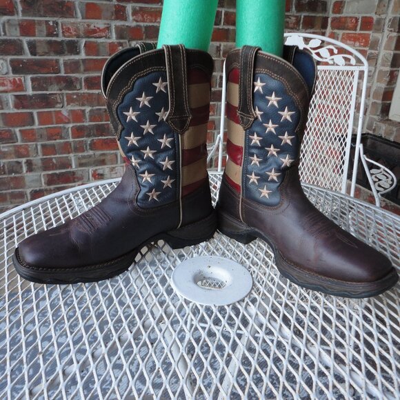 DURANGO Women's American Flag Square Toe Boots Size 8.5 M Brown Patriotic - Picture 1 of 7